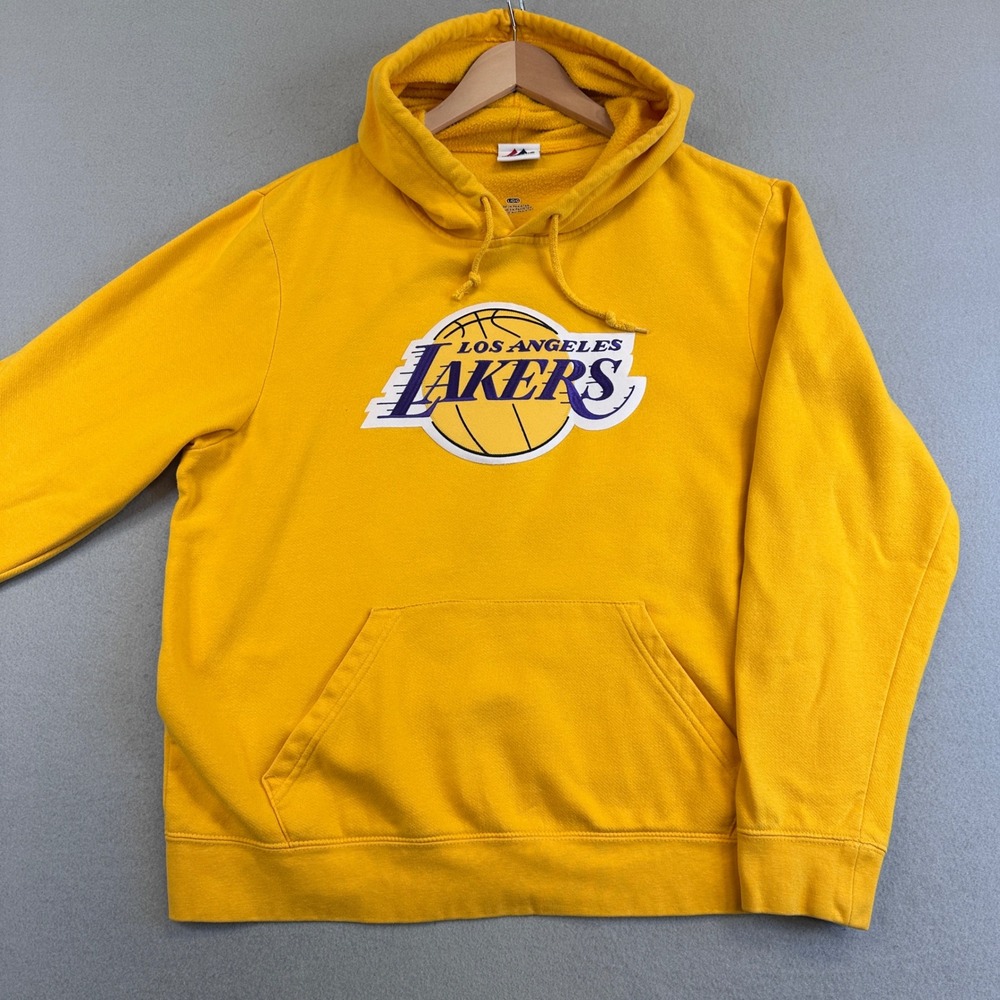 Majestic Los Angeles Lakers Hoodie Mens L Yellow NBA Basketball Fleece Pullover